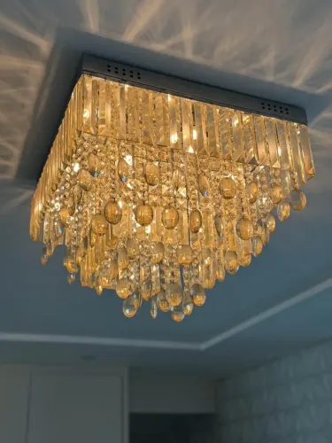 Lustre de Cristal Luxo Quadrado Cascata Champagne - Perfeito Estado