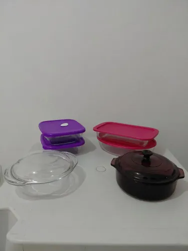 Kit Vasilhas de Vidro com Tampa + Assadeiras + Caixa Organizadora Plastil