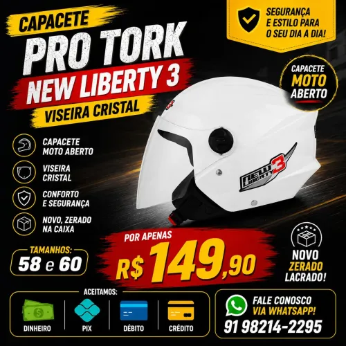 Capacete Moto Aberto Pro Tork New Liberty 3 Viseira Cristal