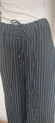Calça Pantalona Azul Marinho Listra Branca
