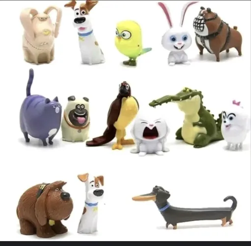 kit com 14 miniaturas de pvc pets a vida secreta dos bichos