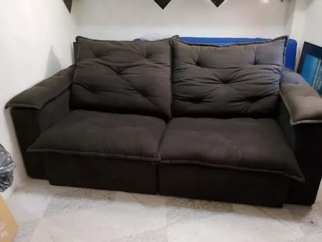 Jogo de sofa luxo 6 lugares retrátill veludo preto