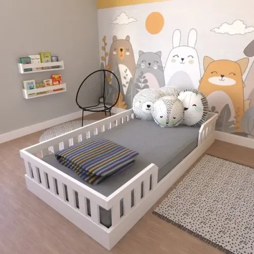 Cama Infantil Montessoriana Solteiro Branca com Colchão
