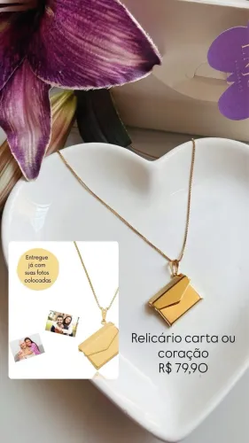 Relicário carta com foto personalizado semijoia 