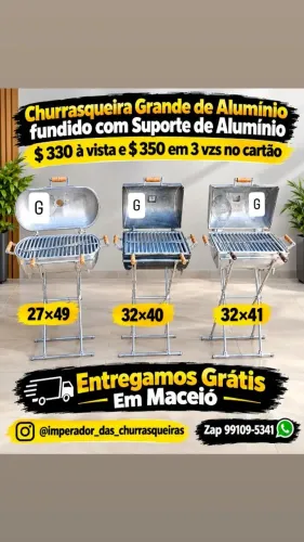 Churrasqueira Grande de Alumínio fundido com Suporte de Alumínio com 1 garfo de brinde