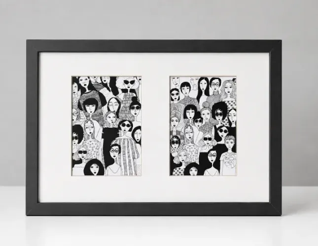 Quadro Decorativo Moderno Preto e Branco - Arte Contemporânea com Moldura 43x28 cm