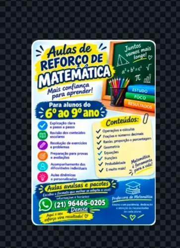 Aulas de Matemática/reforço para 6°ao 9? ano do Ensino Fundamental