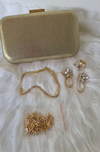 Kit Clutch Ear Cuff, Colar, Anel Regulável e brincos 