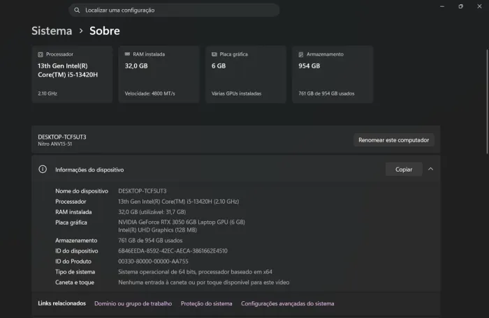 À venda: Notebook Gamer Acer Nitro V15