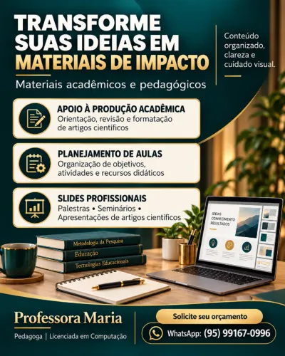 Slides profissionais, planejamento de aulas e revisão de artigos