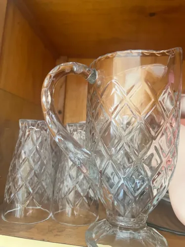 CONJUNTO DE CRISTAL: JARRA + 6 COPOS ? NOVO, NUNCA USADO ?  