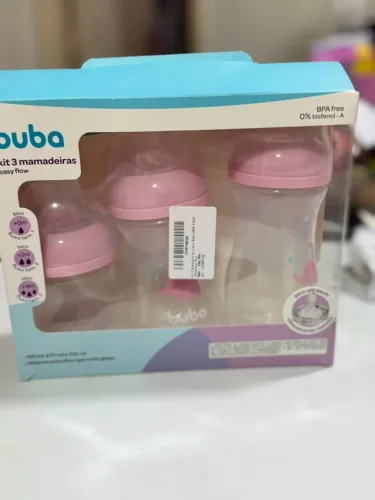 Kit 3 Mamadeiras Buba Easy Flow Anticólica Rosa (120ml, 270ml, 330ml) Novo