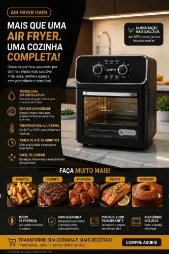 AIR FRYER OVEN 12 LITROS - MAIS ESPAÇO, PRATICIDADE E SABOR!<br>