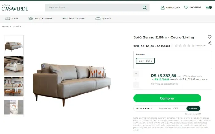 Sofá Senna 2,68m Casa Verde