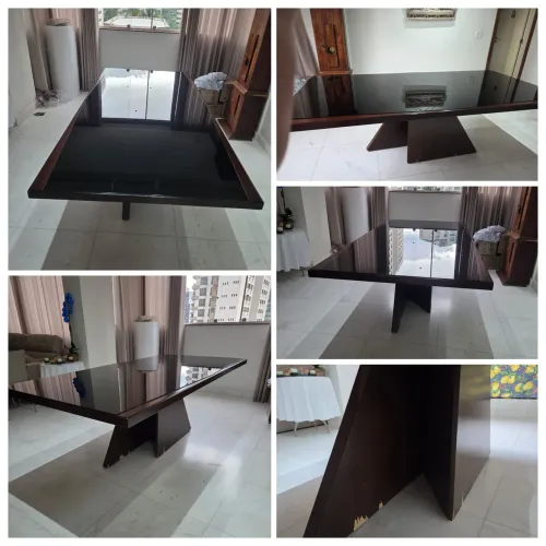 Mesa de madeira com tampo de vidro Líder Interiores