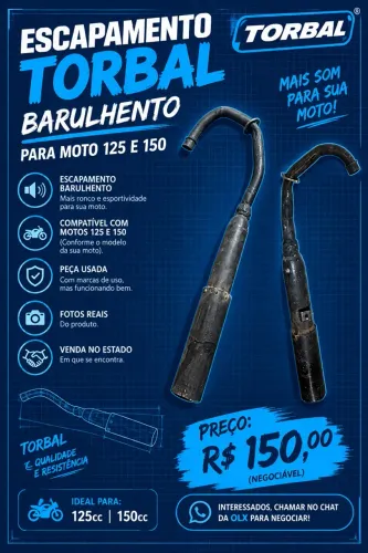 Escapamento Torbal Barulhento para Moto 125 e 150
