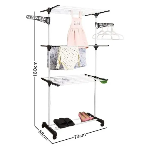 Varal de Chão Torre Vertical 3 Andares Cinza Portátil até 40Kg