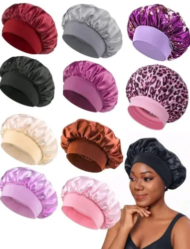 Lote com 15 toucas de cetim com faixa anti Frizz