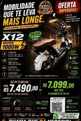 Vendo Scooter Elétrica X12 1000w. Impecável