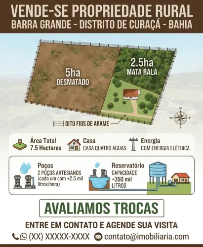 Sítio à venda no município de Barra Grande - Curaça BA 