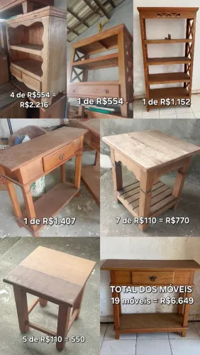 Conjunto de móveis madeira de demolição
