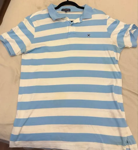 Polo play g original listrada branca e azul
