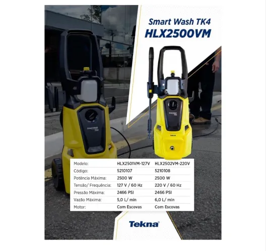 Lavadora de Alta Pressão Elétrica Tekna | 127V | 2500W | | Sucção de Água | Uso Pesado |