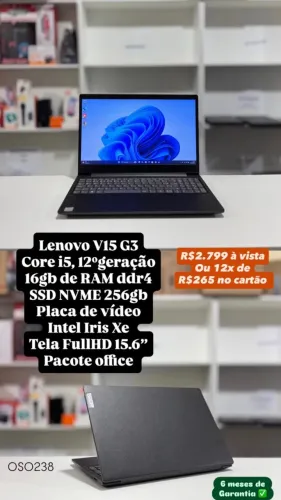 Notebook Lenovo V15 G3 i5 12ª Geração 16GB SSD 256GB - Garantia e Entrega Grátis