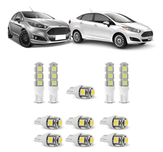 Kit Led Completo New Fiesta Lanterna Teto Placa Ré Meia Luz