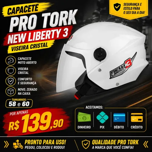 Capacete Moto Aberto Pro Tork New Liberty 3 Viseira Cristal