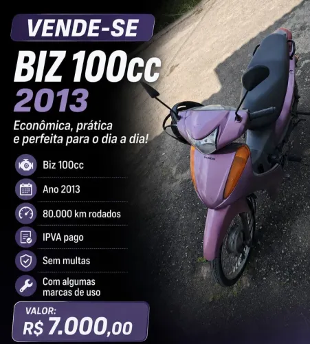 Biz 100.Ano 2013 valor 7.000