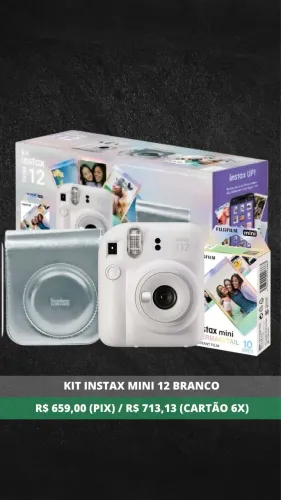 Kit com Câmera, Bolsa e Filmes Instax 12 Branco