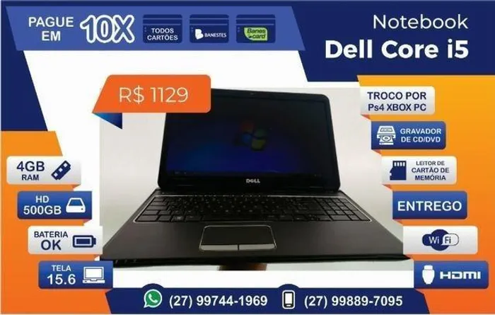 Notebook Dell Core i5 4 gb Ram Hd 500gb Tela 16 Polegadas Bateria Entrego Troco Ps4