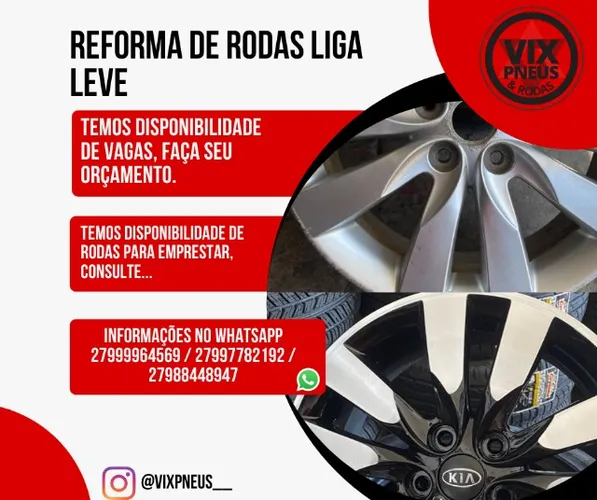 Reforma, pintura ou diamantação de jogo de rodas de alumínio