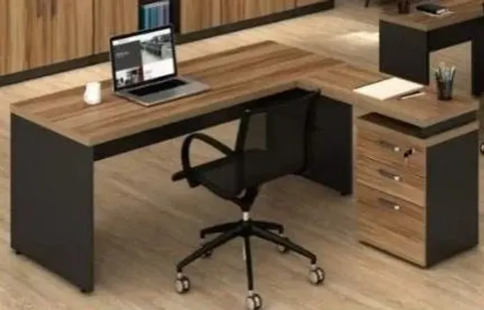 Mesa em L Pedestal Com Gaveta Maranello 40mm (Nova)