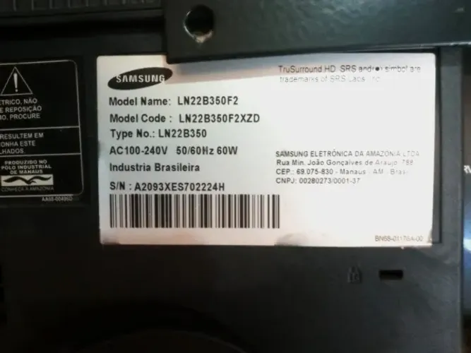  Tv Sangsung TruSurround HD/SRS p conserto ou retirada de peças, Suporte e Controle Remoto