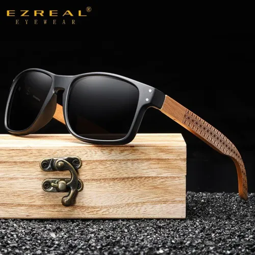 Óculos de Sol EZREAL/Aste madeira bambu/Lentes Polarizadas Policarborbonato UV400