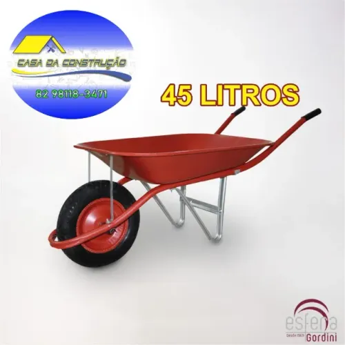 CARRO DE MÃO VERMELH 45L PNEU/CAM ESFERA