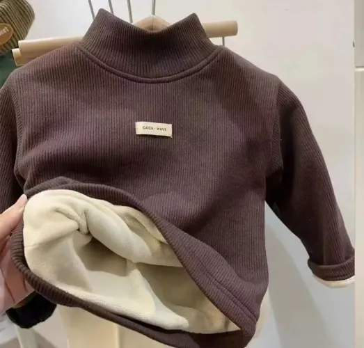 Blusa Infantil de Gola Alta Forrada (4 à 6 anos) Marrom NOVA