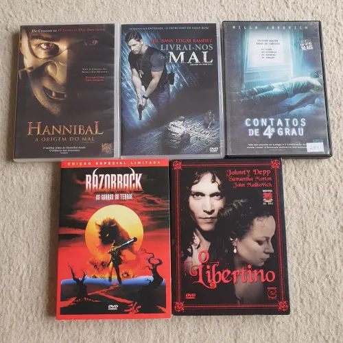 Kit 5 DVDs Filmes Hannibal, Livrai-nos do Mal, Razorback, Contato e Libertinos