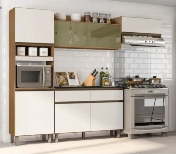 Armário de Cozinha Porto Completo Carvalho/Off White Poliman (FAZEMOS ENTREGAS 