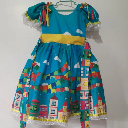 Vestido Festa Junina Infantil Azul