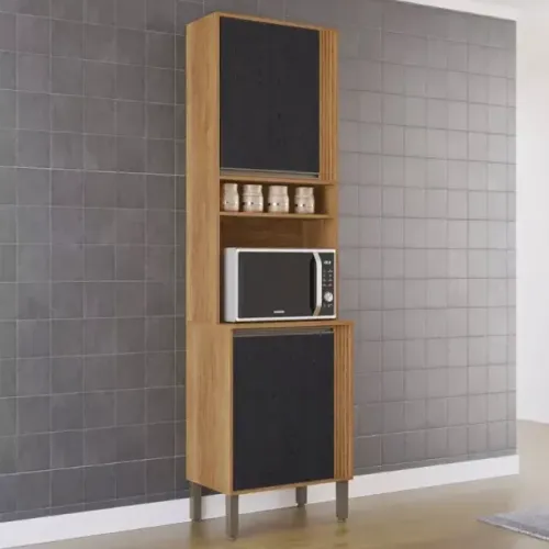 Armário Panaleiro Cozinha Pérola Cinamomo/Preto Sallêto - Entrega Rápida! 