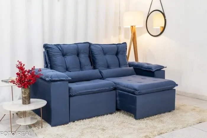 Sofá Retrátil Reclinável Grécia 2.00m Azul Cinza - Sem Caixa Frete Grátis - Até 12x