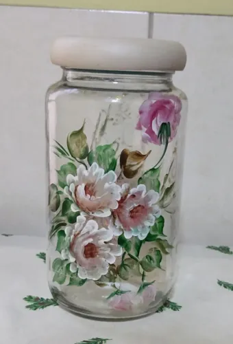 Pote de vidro pintado a mão