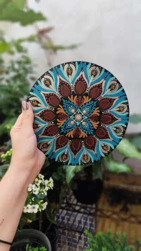 Mandala Artesanal - Céu e Terra - 20 cm, pintada á mão