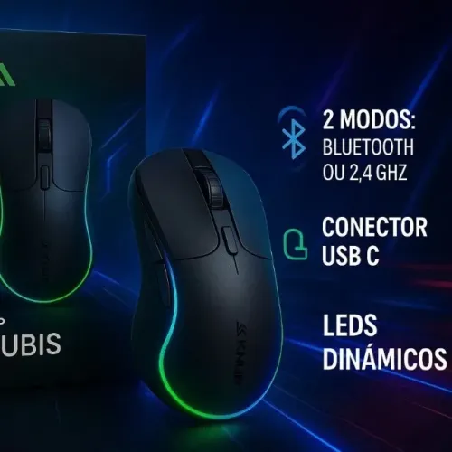 Mouse Gamer Sem Fio Knup Anúbis 6 botões Sem Fio Bluetooth ou 2.4Ghz com LEDs