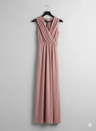 .Vestido Longo Rosé Sem Mangas Multi amarrações 