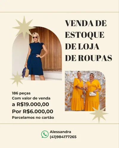 Venda de Estoque de Loja de Roupas - 186 Peças
