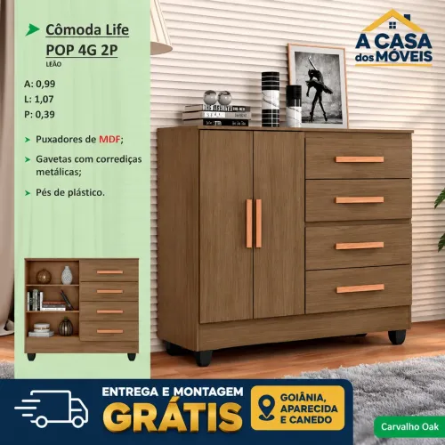 Cômoda Life 2 portas 4 gavetas